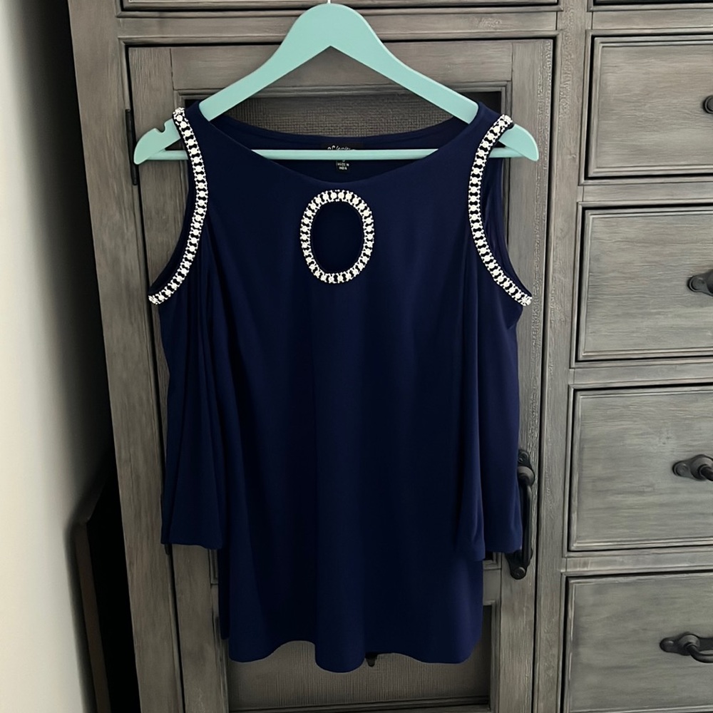 Royal Blue blouse with stones and cutout shoulders